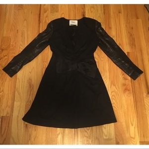 Prabal Gurung black wool coat with leather sleeves
